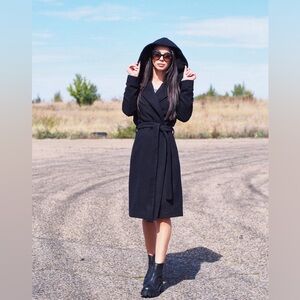 Vintage Donny Brook 100% Wool Pea Coat Trench Belted w/ Hood Winter Classic